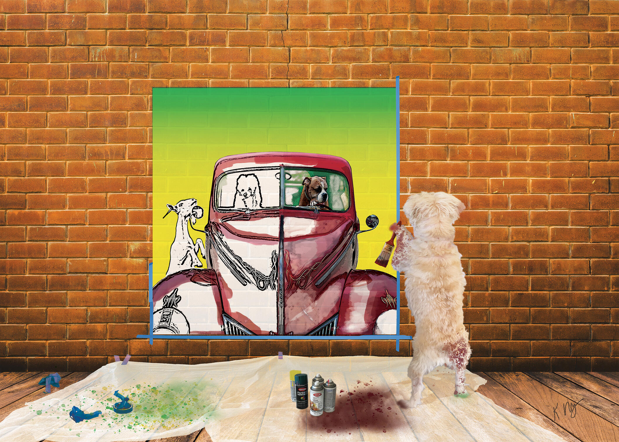 Pup Paints Hot Rod Mural
